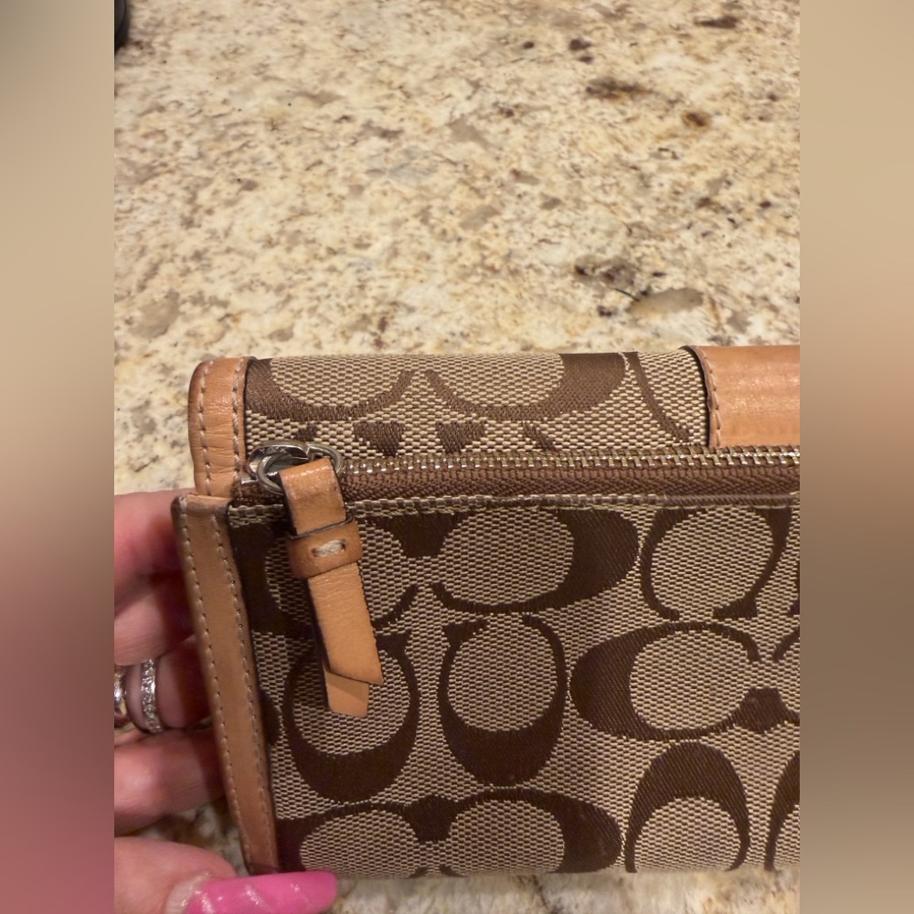 Coach Signature Jacquard brown canvas on natural leather continental - Picture 13 of 14